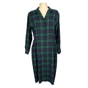 Andrew Harvey Vintage Green Blue Plaid Shirt Dress Long Sleeve 40 bust 36 waist